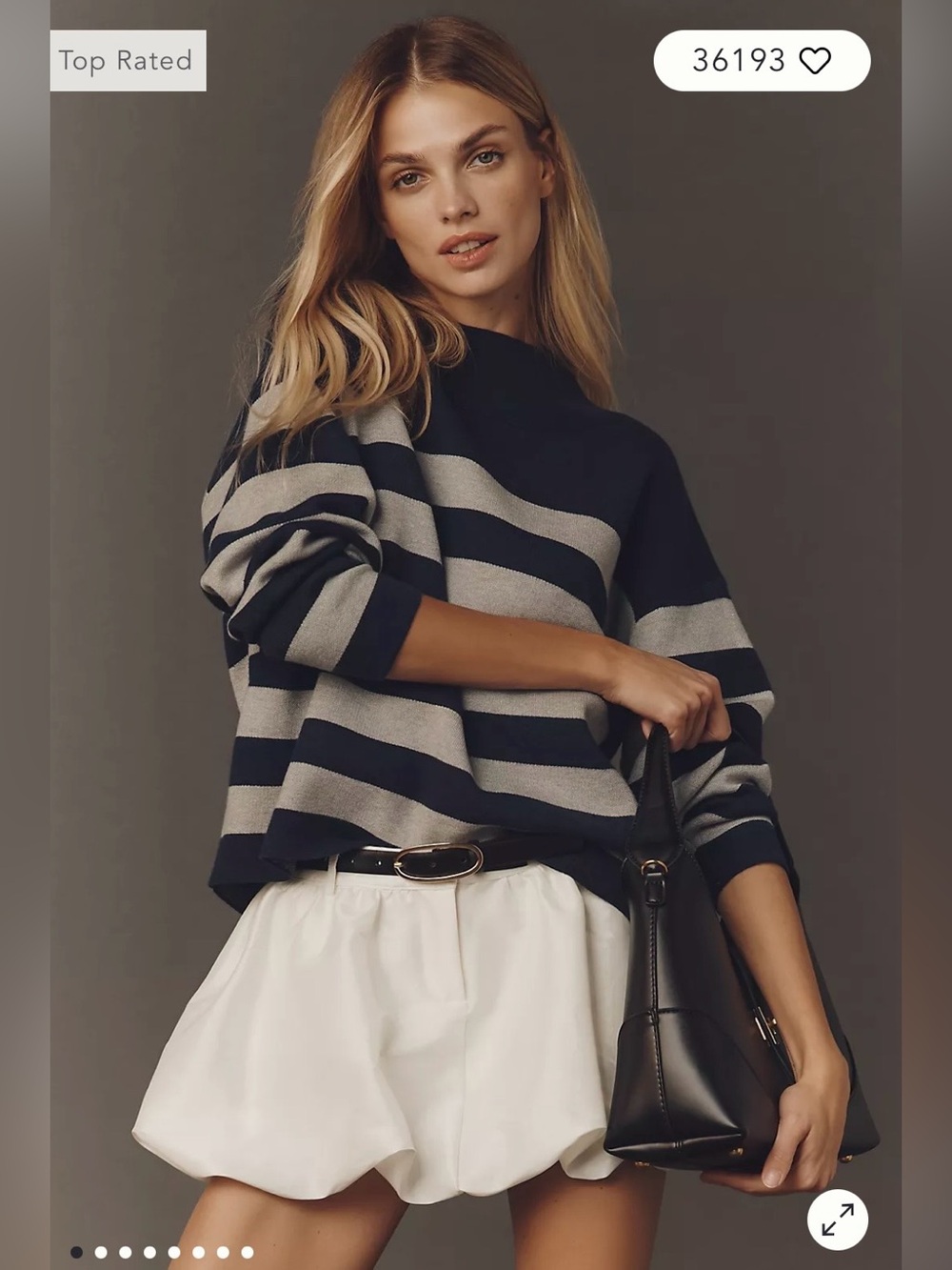 Maeve/Anthropologie The Carys Mock Neck Sweater in Grey Stripe Size M. NWT